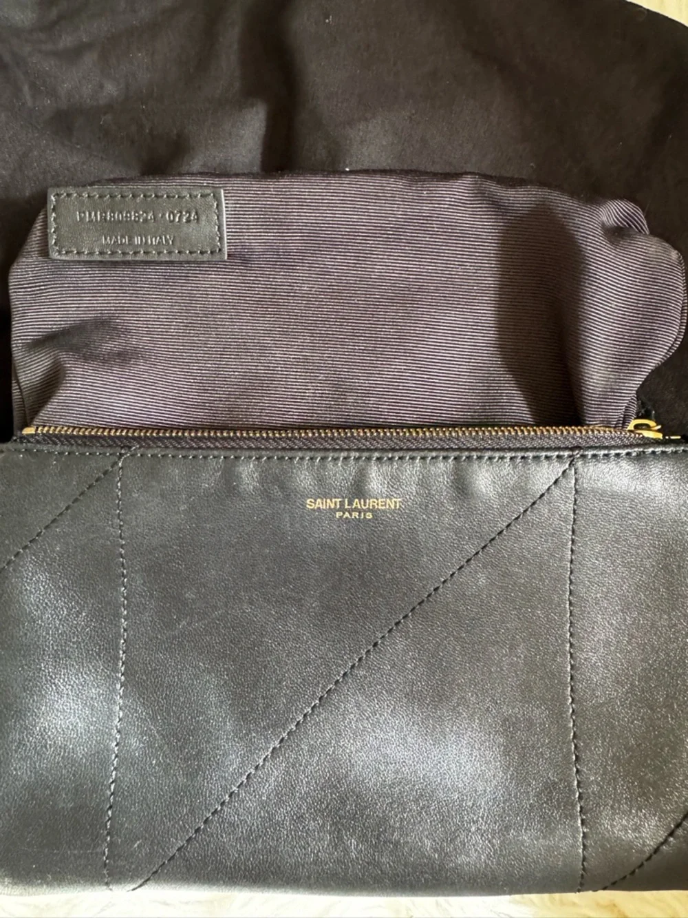 YSL Saint Laurent Jamie Pochon Black Leather Wristlet Clutch with Gold Hardware - Picture 6 of 16